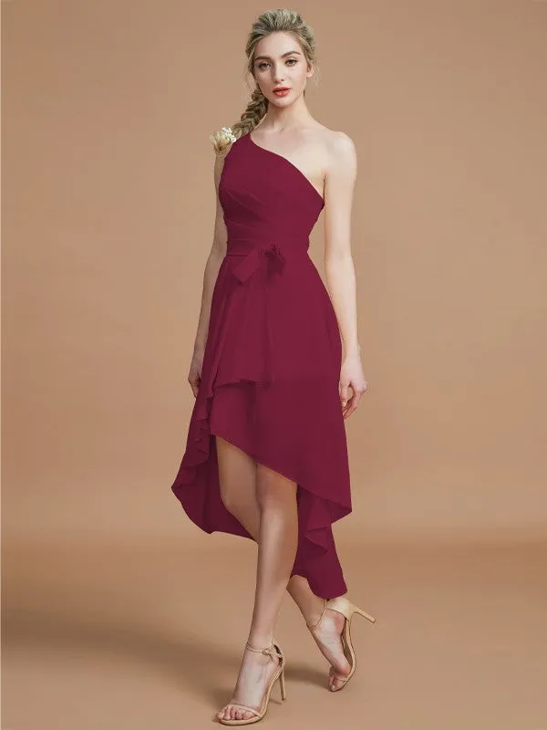 A-Line/Princess One-Shoulder Sleeveless Layers Asymmetrical Chiffon Bridesmaid Dresses