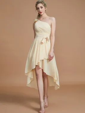 A-Line/Princess One-Shoulder Sleeveless Layers Asymmetrical Chiffon Bridesmaid Dresses