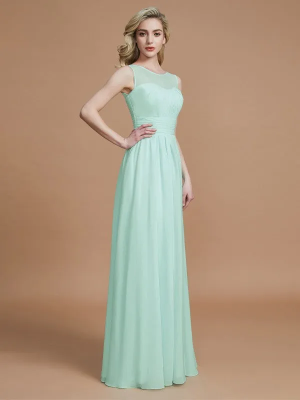 A-Line/Princess Scoop Sleeveless Floor-Length Chiffon Bridesmaid Dresses