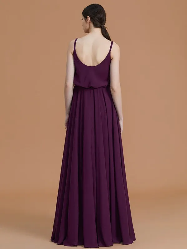 A-Line/Princess Spaghetti Straps Sleeveless Floor-Length Ruffles Chiffon Bridesmaid Dresses