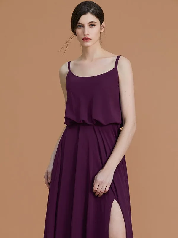 A-Line/Princess Spaghetti Straps Sleeveless Floor-Length Ruffles Chiffon Bridesmaid Dresses