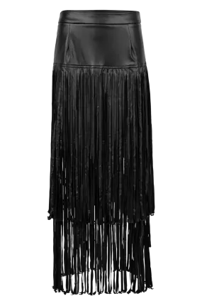 Adore Vegan Leather Long Fringe Skirt