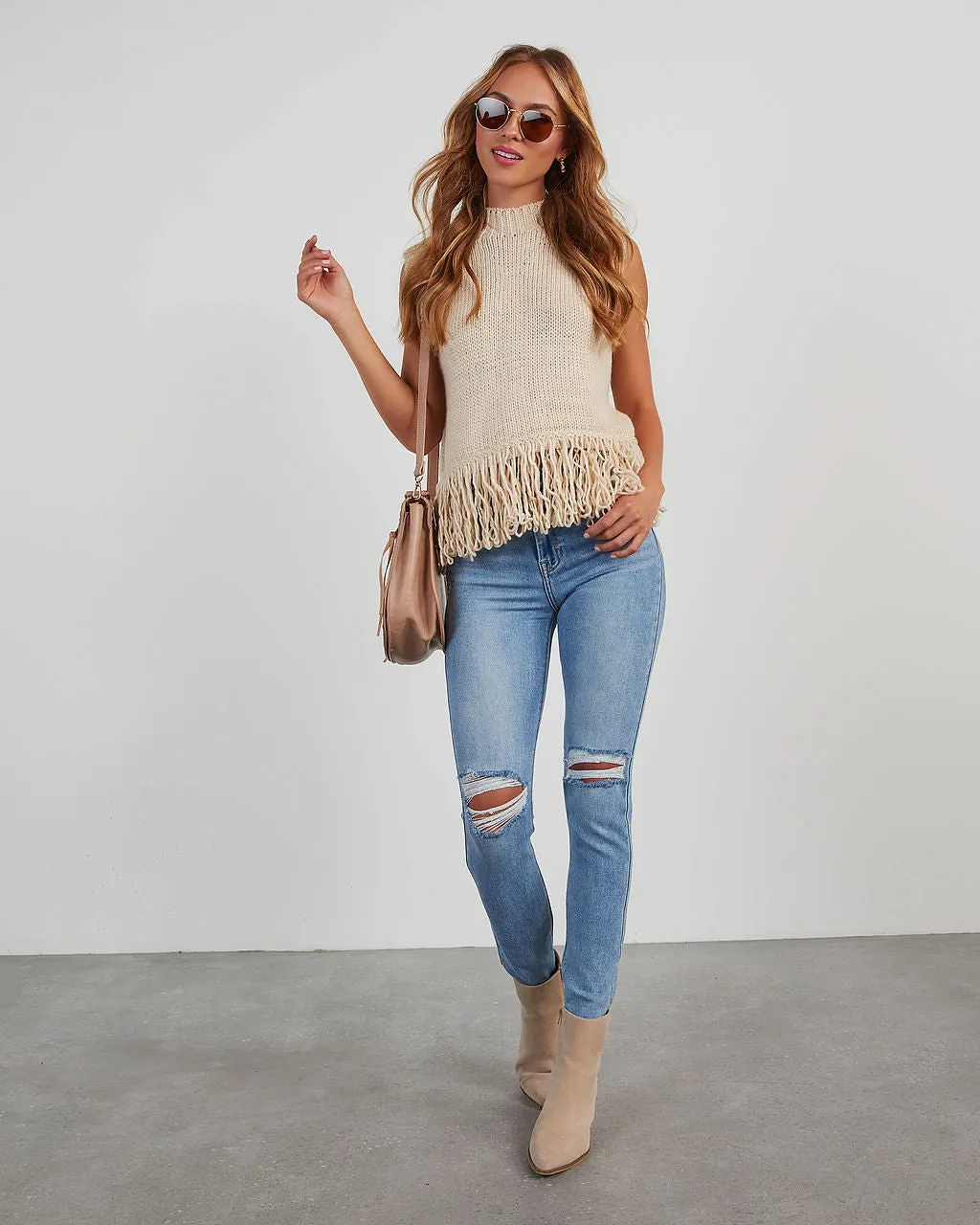 Amber Fringe Hem Sleeveless Sweater