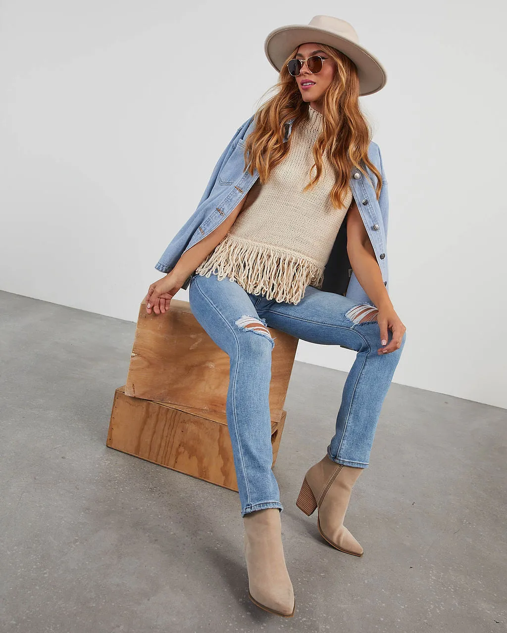 Amber Fringe Hem Sleeveless Sweater