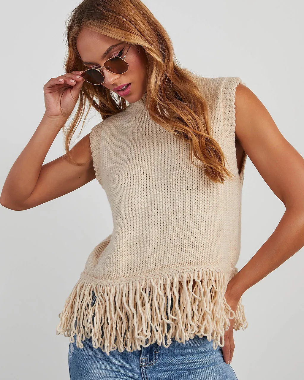 Amber Fringe Hem Sleeveless Sweater