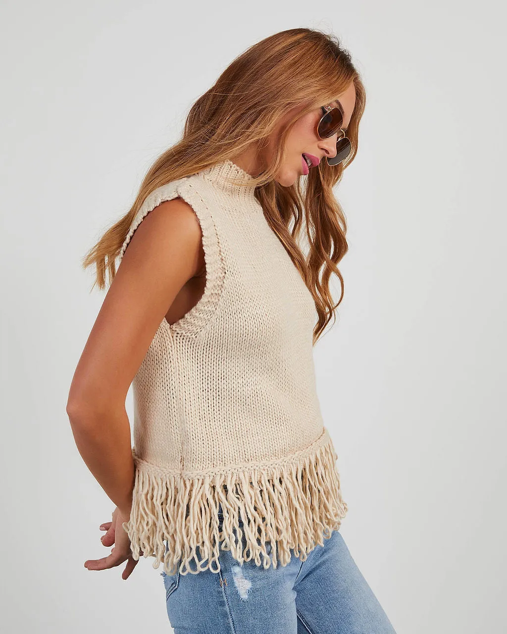 Amber Fringe Hem Sleeveless Sweater