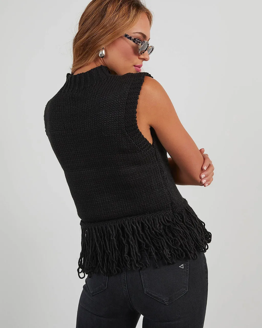 Amber Fringe Hem Sleeveless Sweater