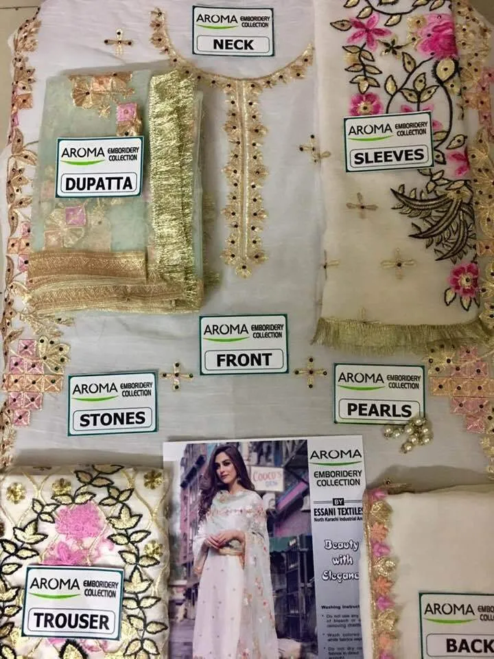 Aroma Chiffon Dresses - Embroidered Net Dupatta - Replica - Unstitched