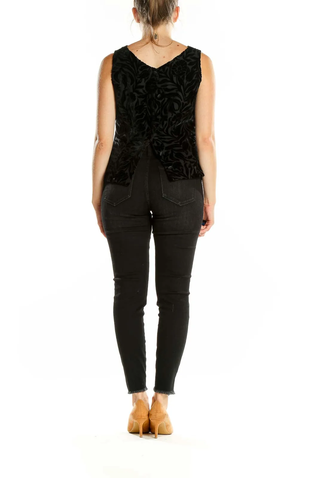 Black Floral Velvet Sleeveless Top