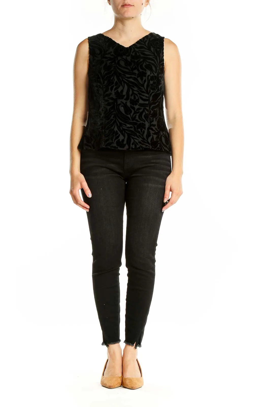 Black Floral Velvet Sleeveless Top