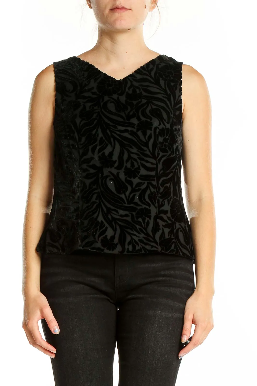 Black Floral Velvet Sleeveless Top