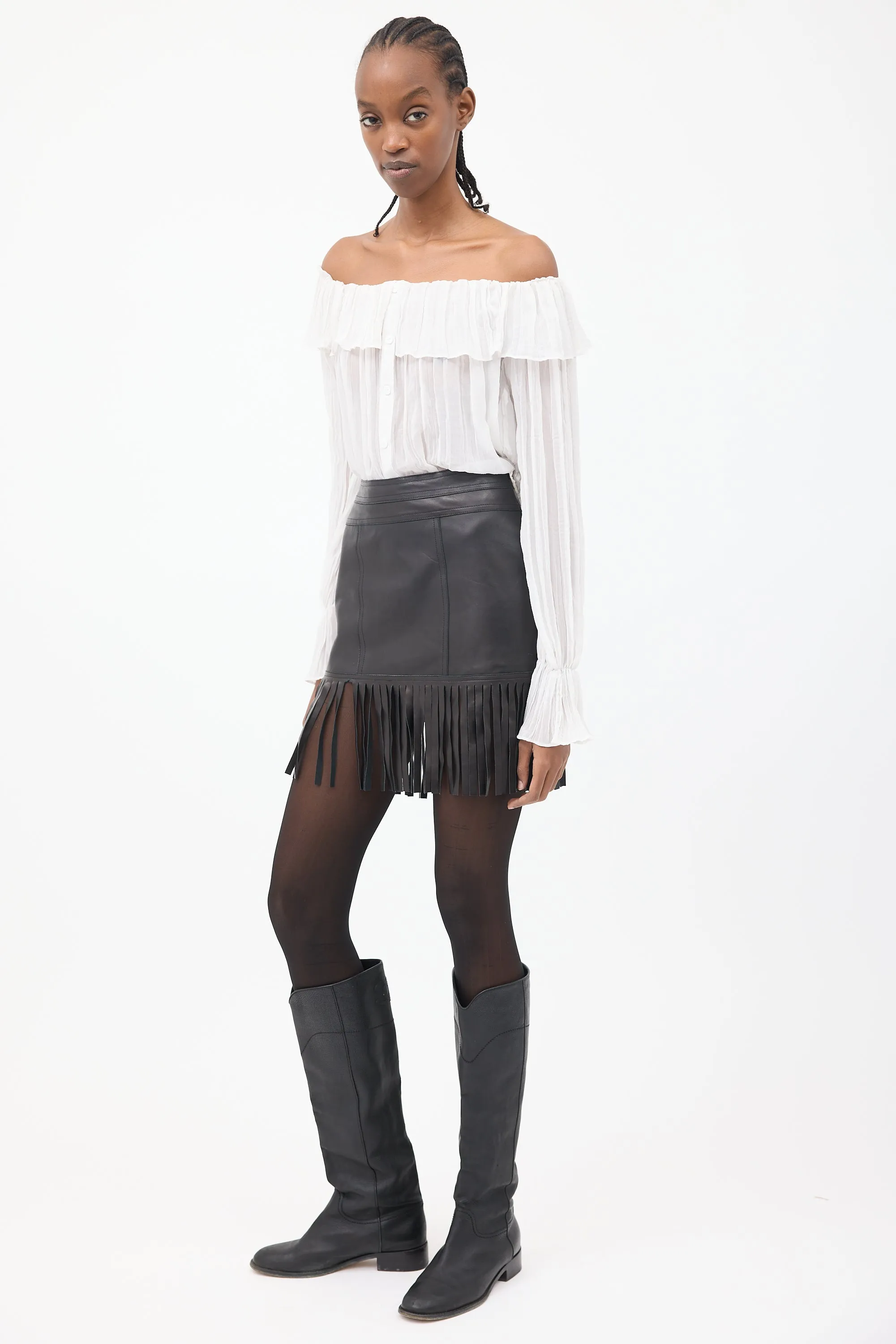 Black Leather Fringe Skirt