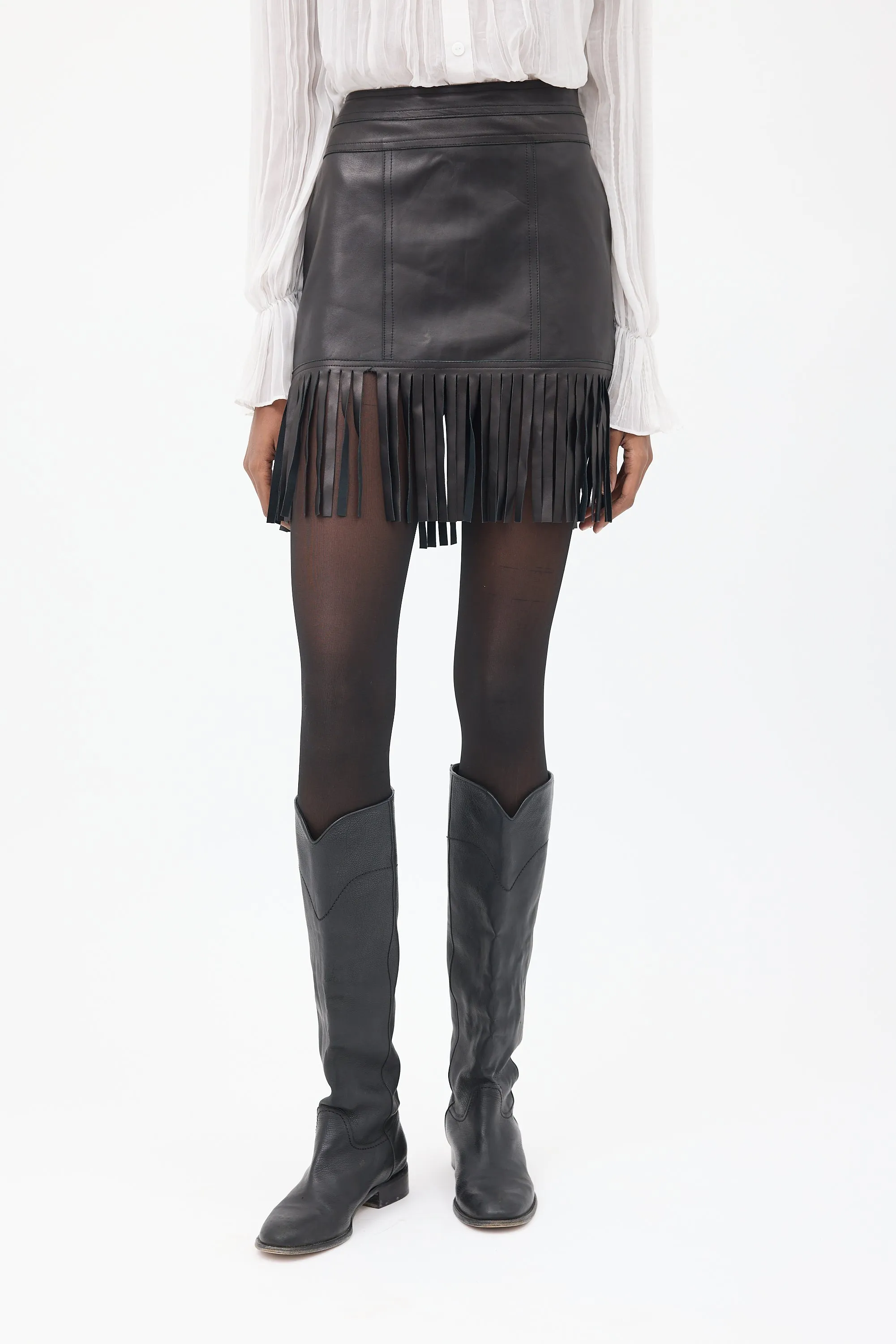 Black Leather Fringe Skirt