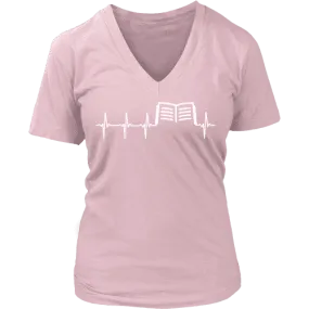 Book heart pulse V-neck