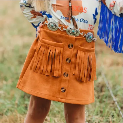 Brown Suede Fringe Skirt