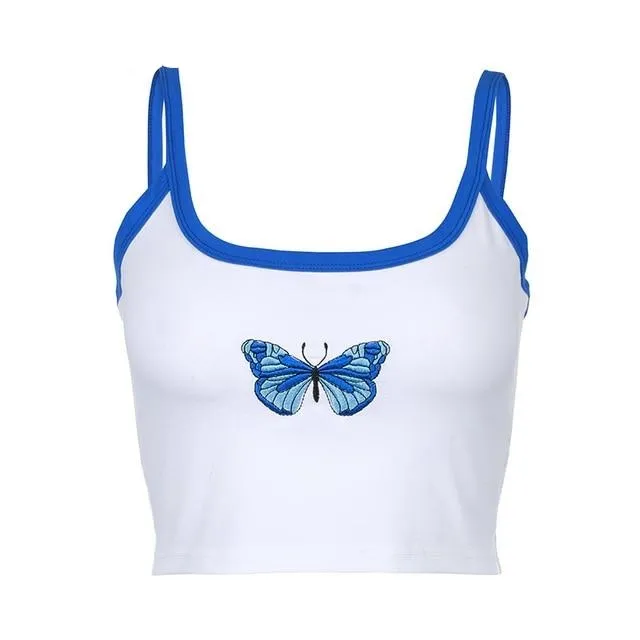 Butterfly Pattern Cute Crop Top Female Streetwear Contrast Color Summer Tops For Women Strapless Sexy Camisole Harajuku