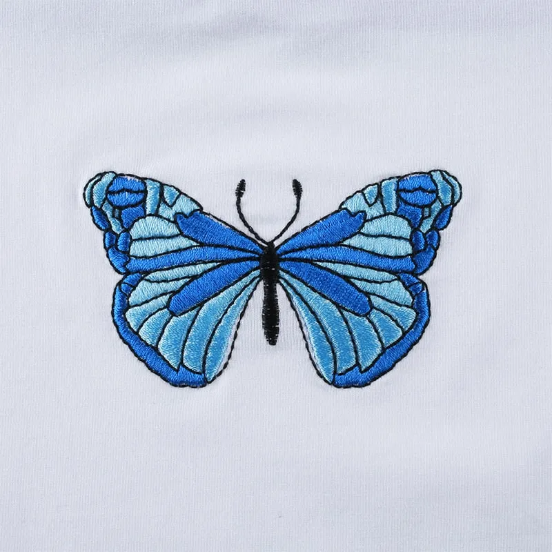 Butterfly Pattern Cute Crop Top Female Streetwear Contrast Color Summer Tops For Women Strapless Sexy Camisole Harajuku