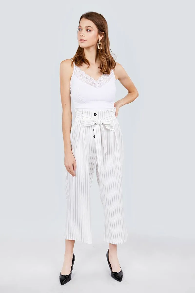 Button Down Paperbag Cullote Stripe Pants