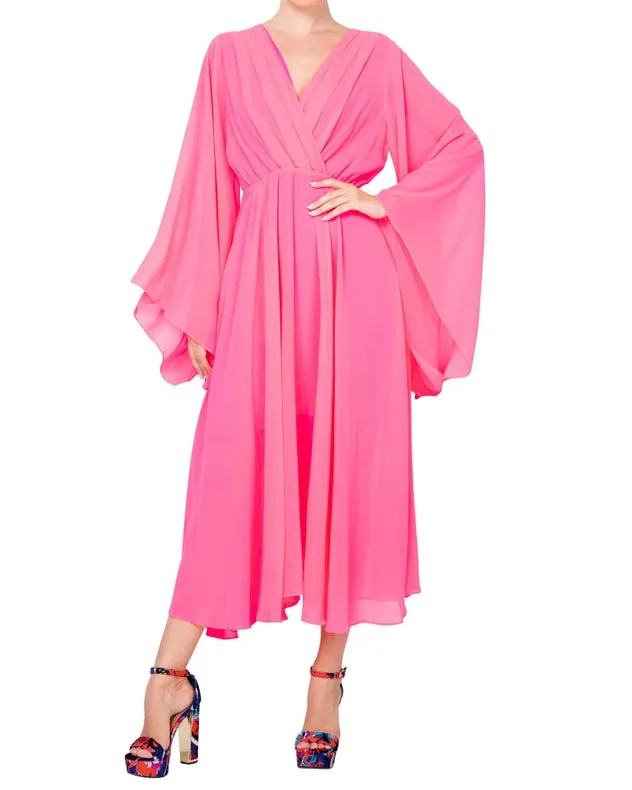 Chiffon Sunset Midi Dress with Elastic Waist