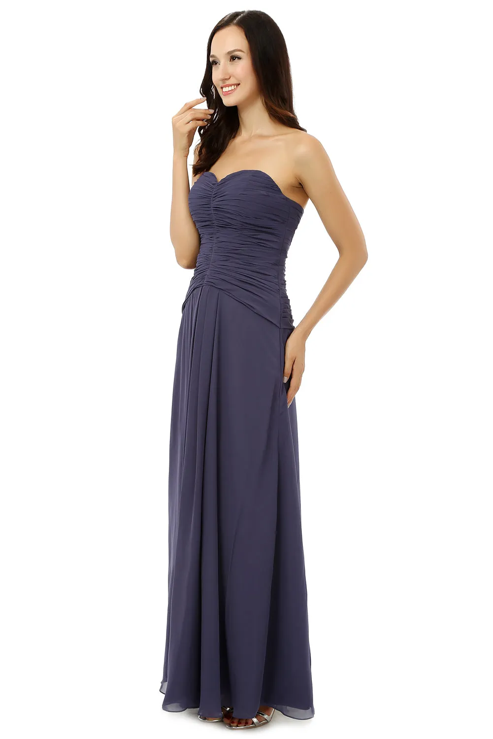 Chiffon Sweetheart Neck Long Bridesmaid Dresses