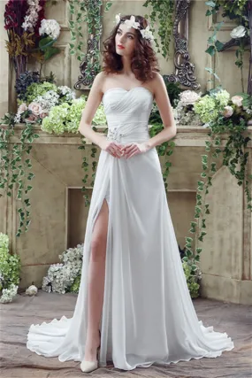 Chiffon Sweetheart Neckline A-Line Wedding Dresses With Rhinestones