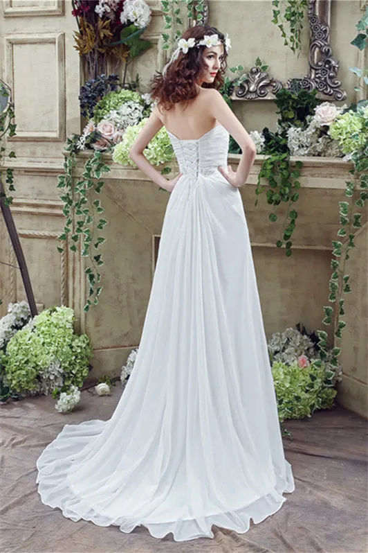 Chiffon Sweetheart Neckline A-Line Wedding Dresses With Rhinestones