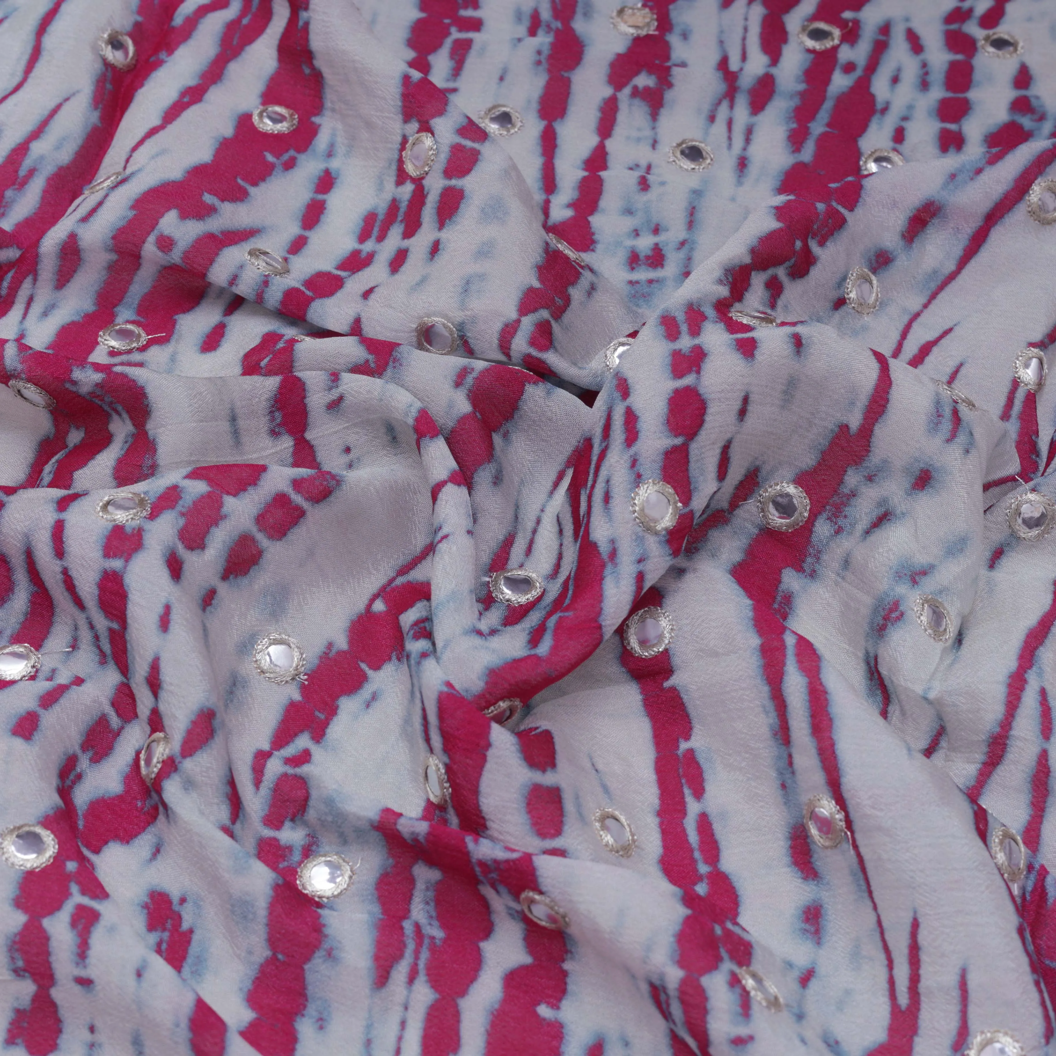 Chinon Chiffon Print Mirror Work Fabric