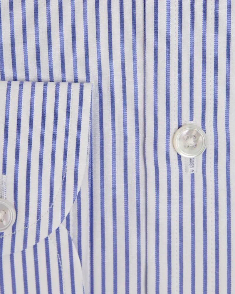 Classic Fit, Classic Collar, Two Button Cuff Shirt in Blue Standard Stripe