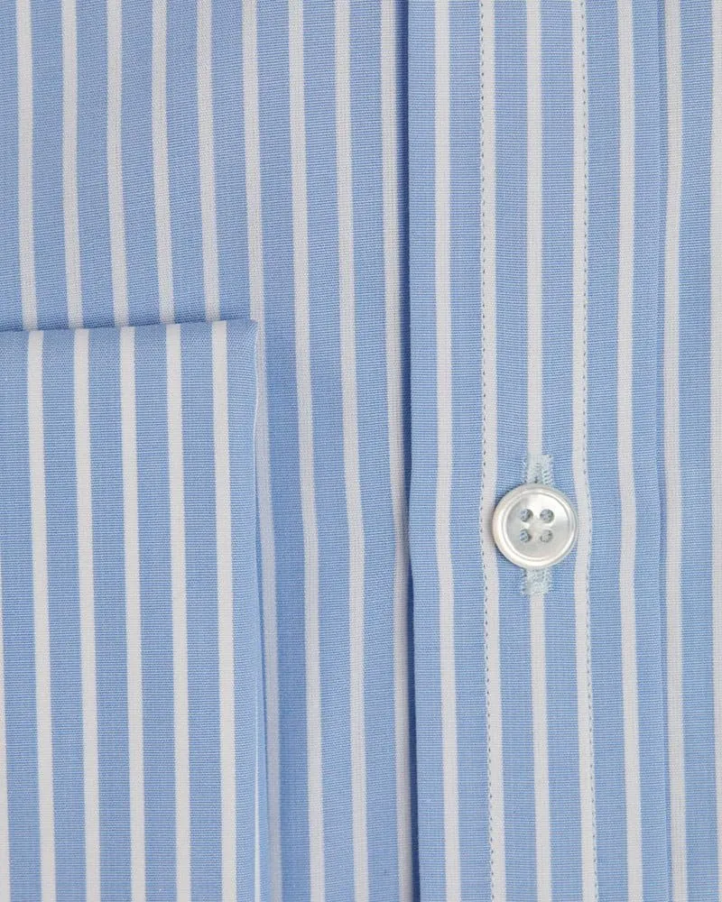 Classic Fit, Classic Collar, Two Button Cuff Shirt in Blue Stripe