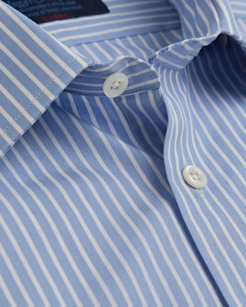 Classic Fit, Classic Collar, Two Button Cuff Shirt in Blue Stripe