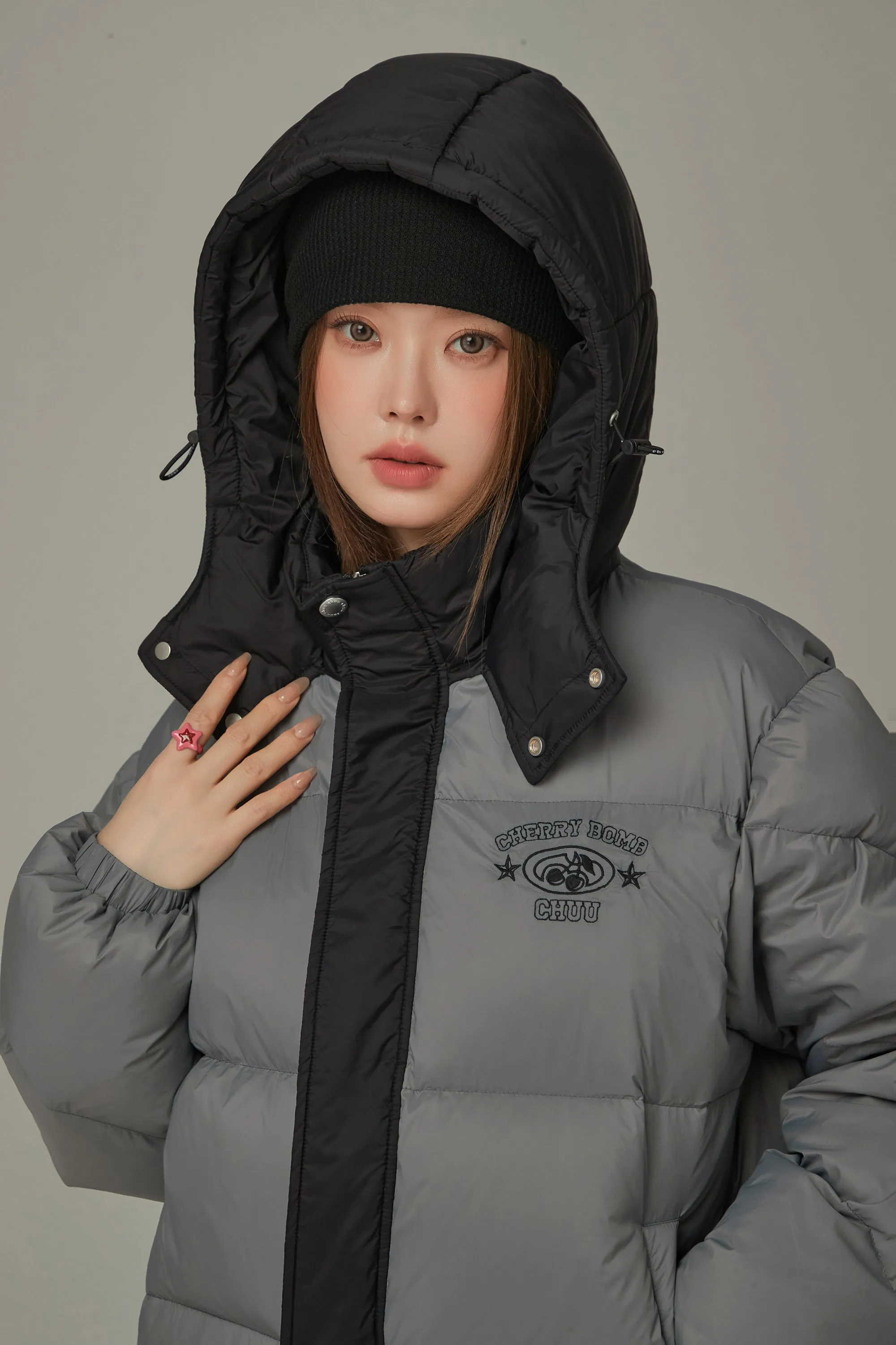 Color Matching Hooded Padded Jacket