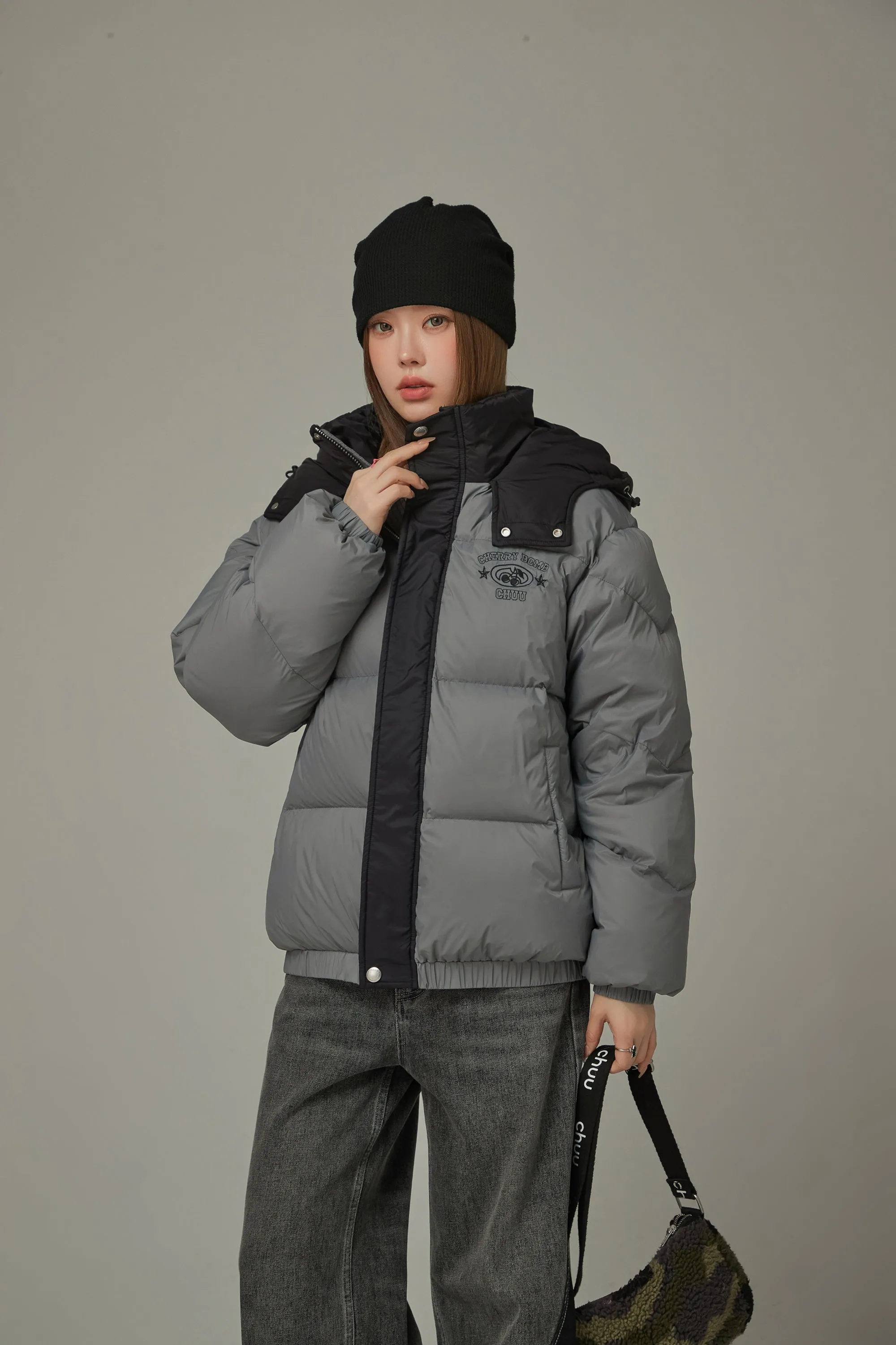 Color Matching Hooded Padded Jacket