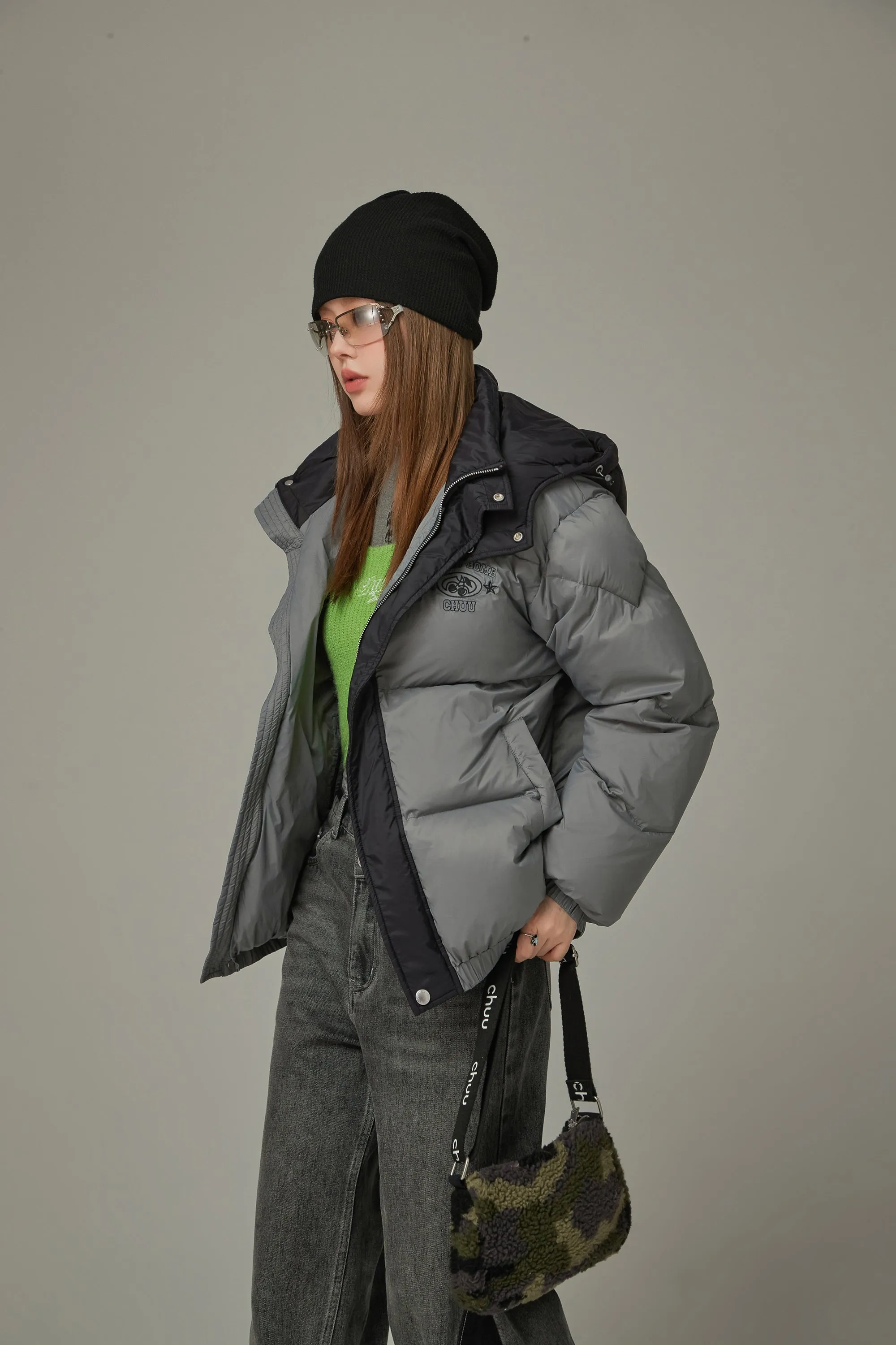 Color Matching Hooded Padded Jacket