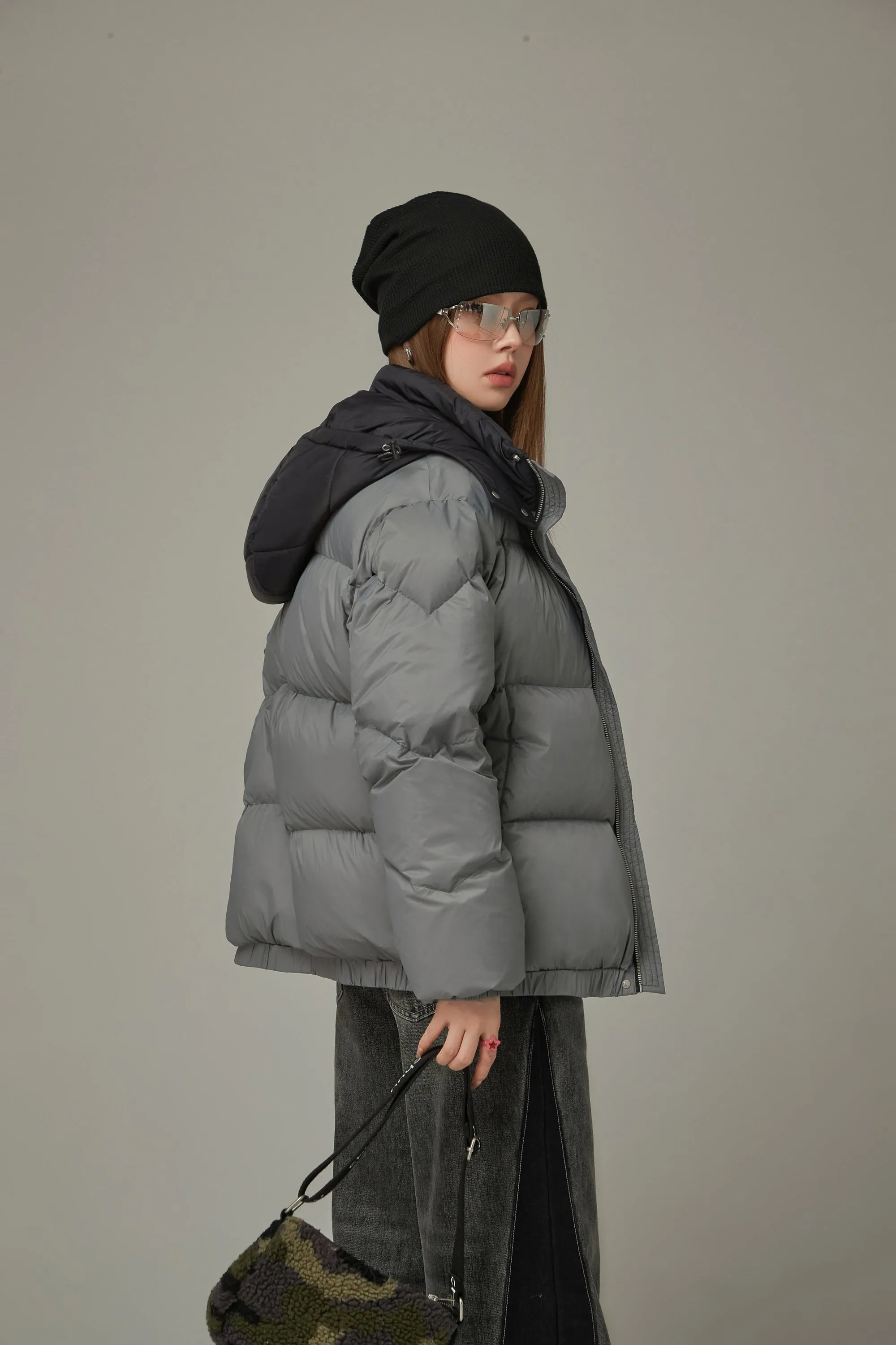 Color Matching Hooded Padded Jacket