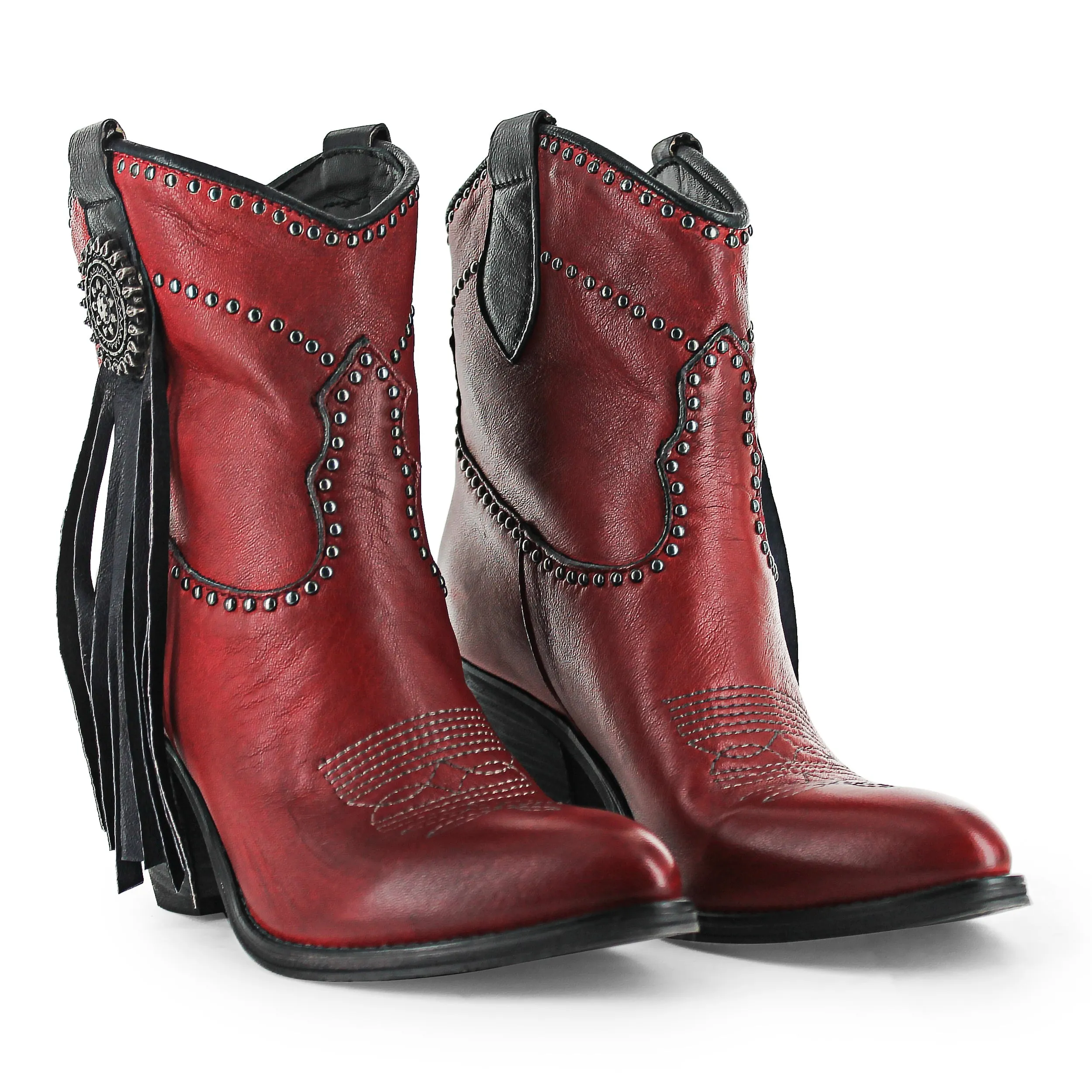 Creek01 - Red Western Ankle Side Fringe