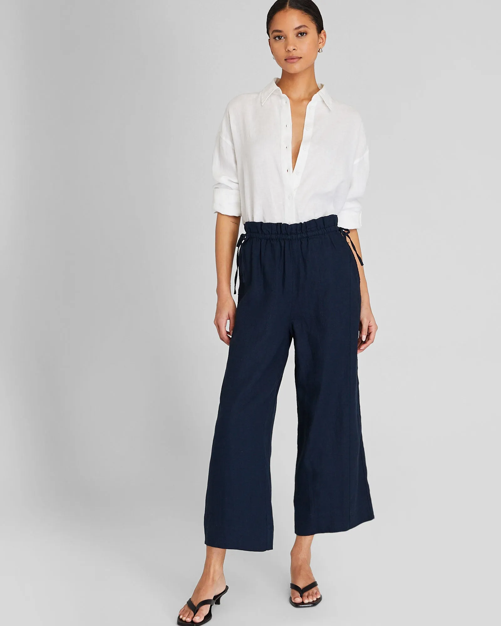 Cropped Linen Side Tie Pant