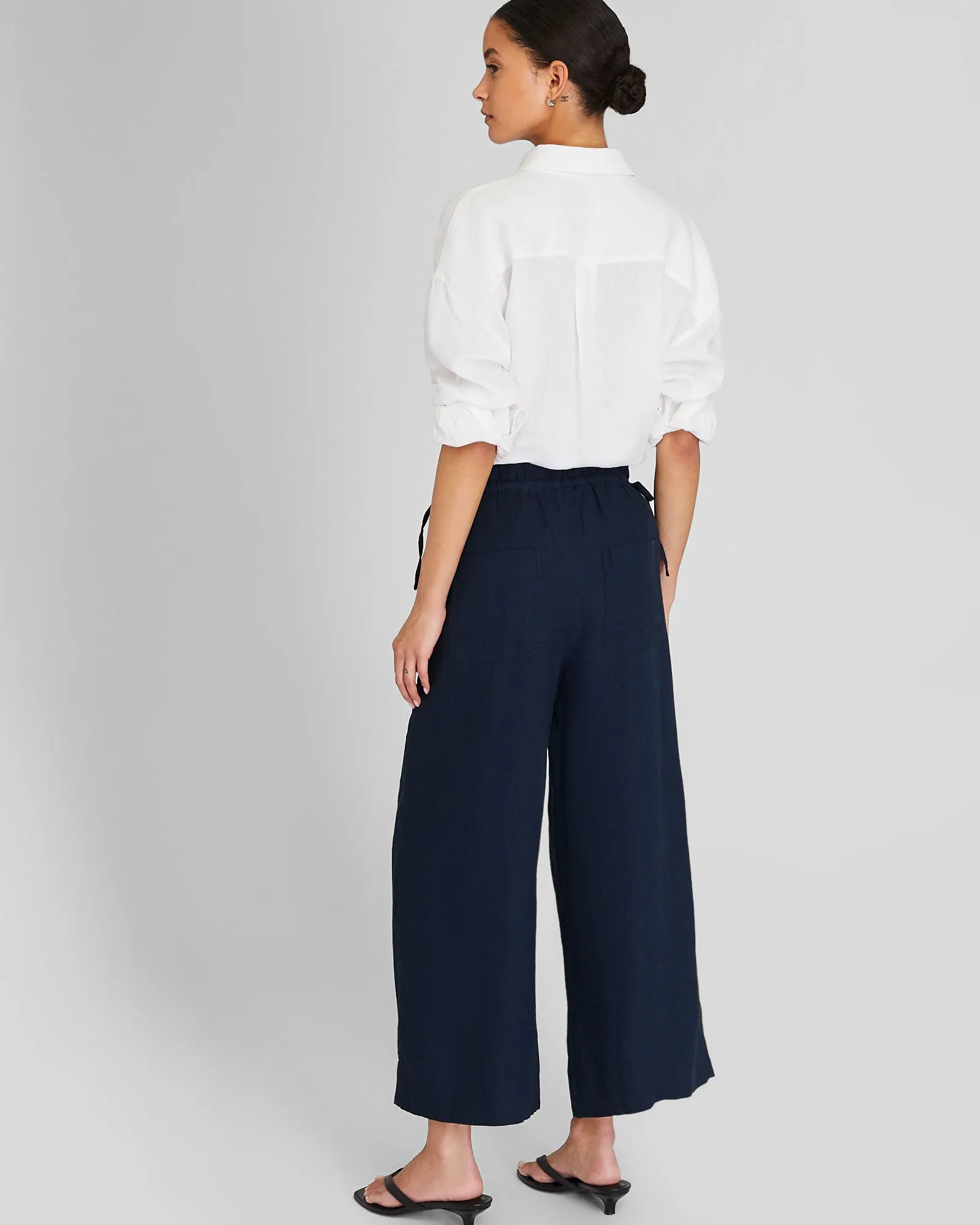 Cropped Linen Side Tie Pant