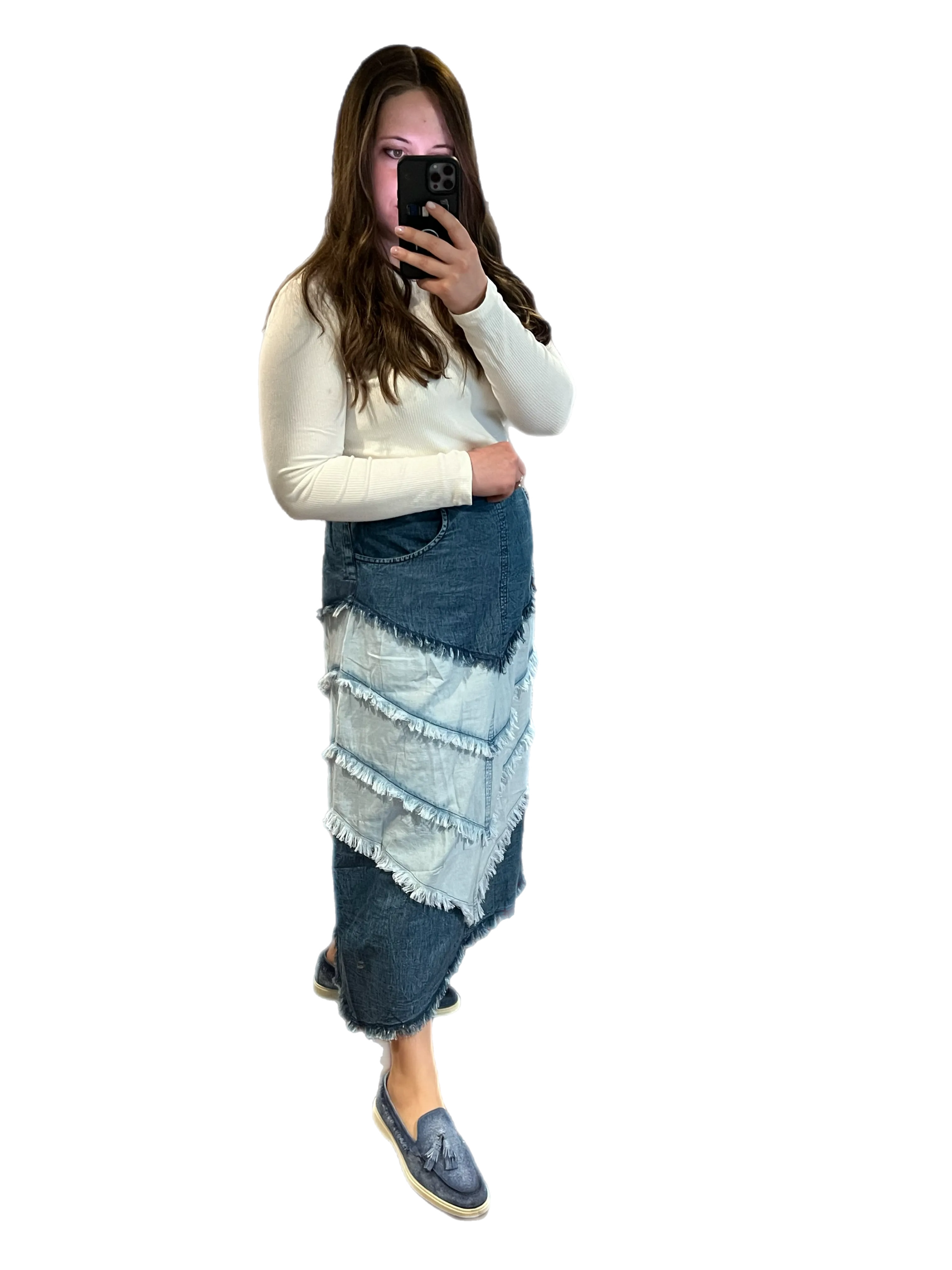 Denim Fringe Skirt