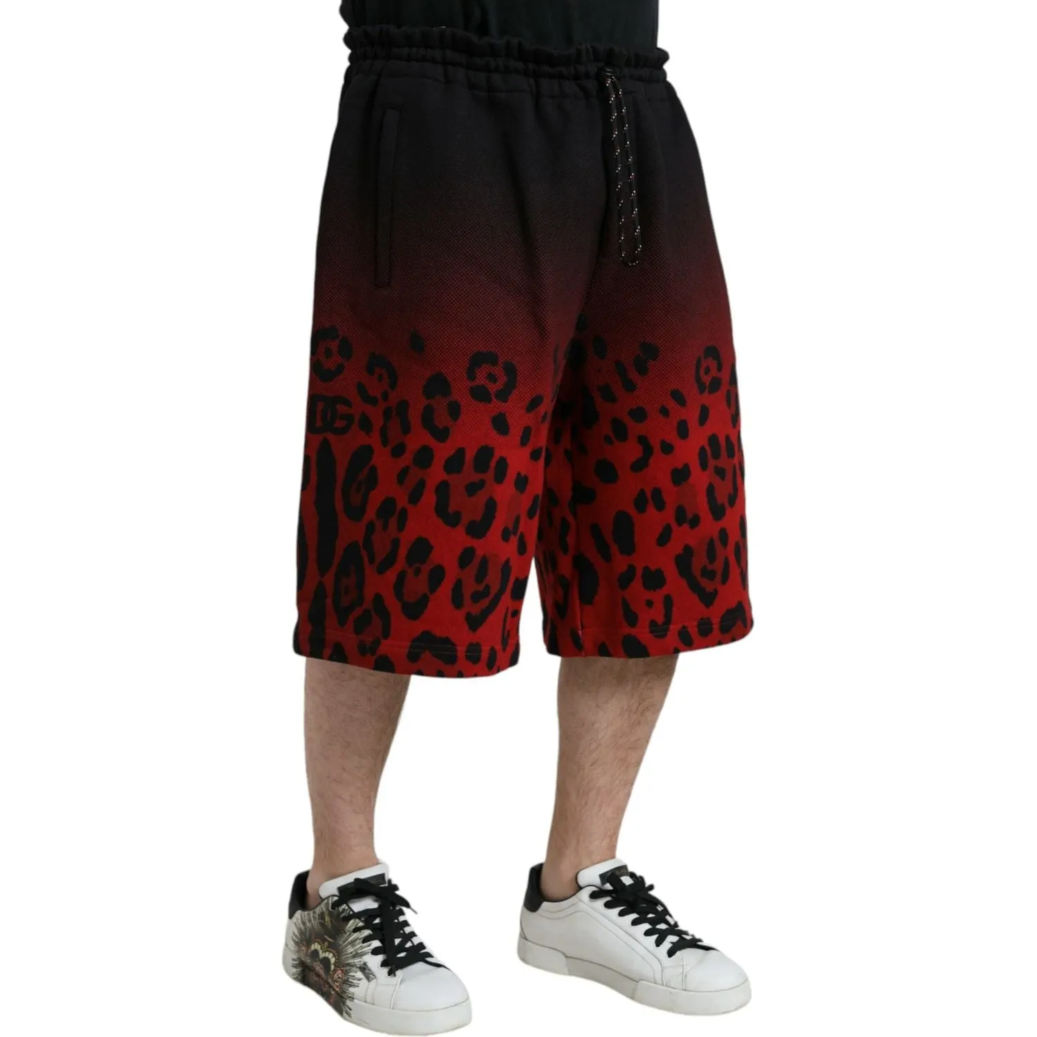 Dolce & Gabbana Red Leopard Print Cotton Bermuda Shorts