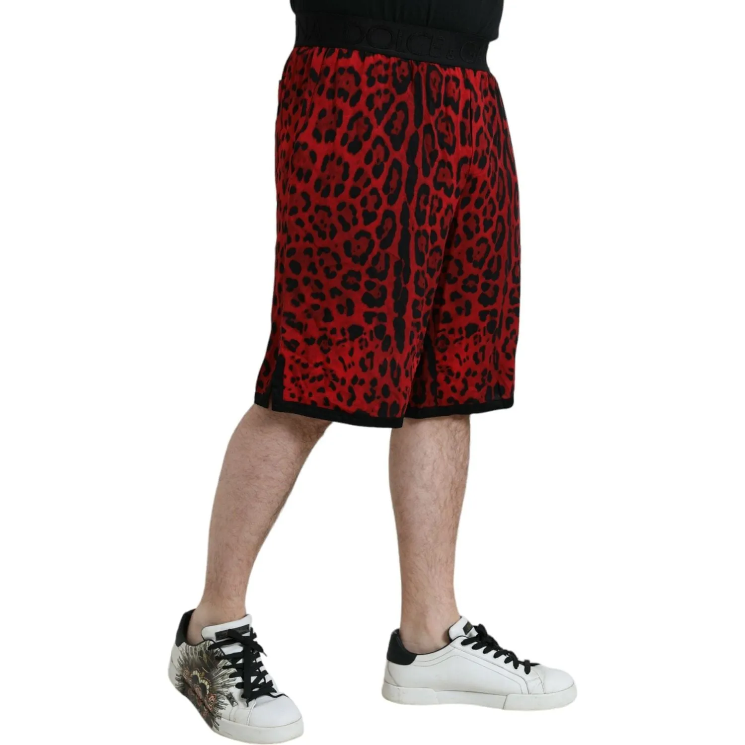 Dolce & Gabbana Red Leopard Print Viscose Bermuda Shorts