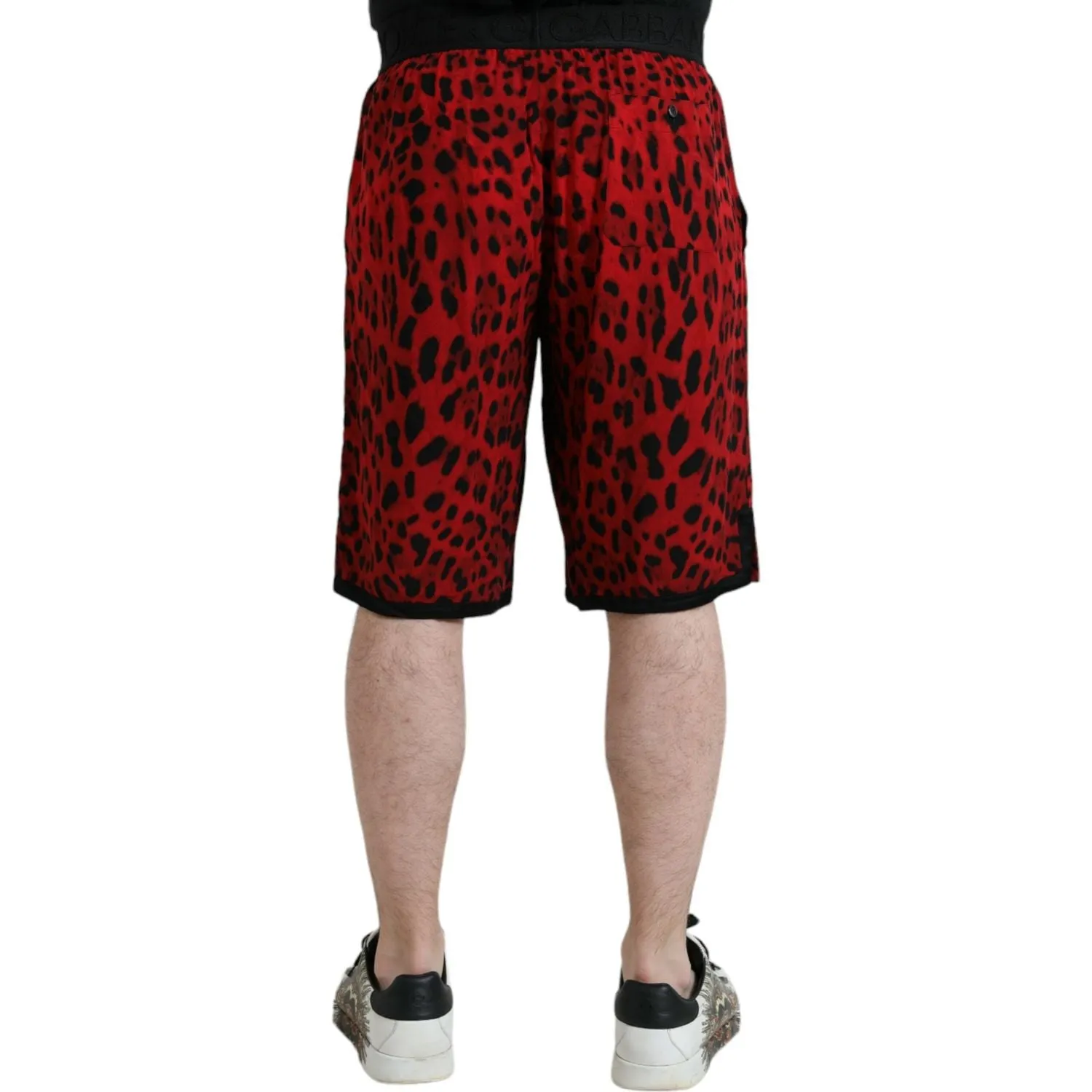 Dolce & Gabbana Red Leopard Print Viscose Bermuda Shorts