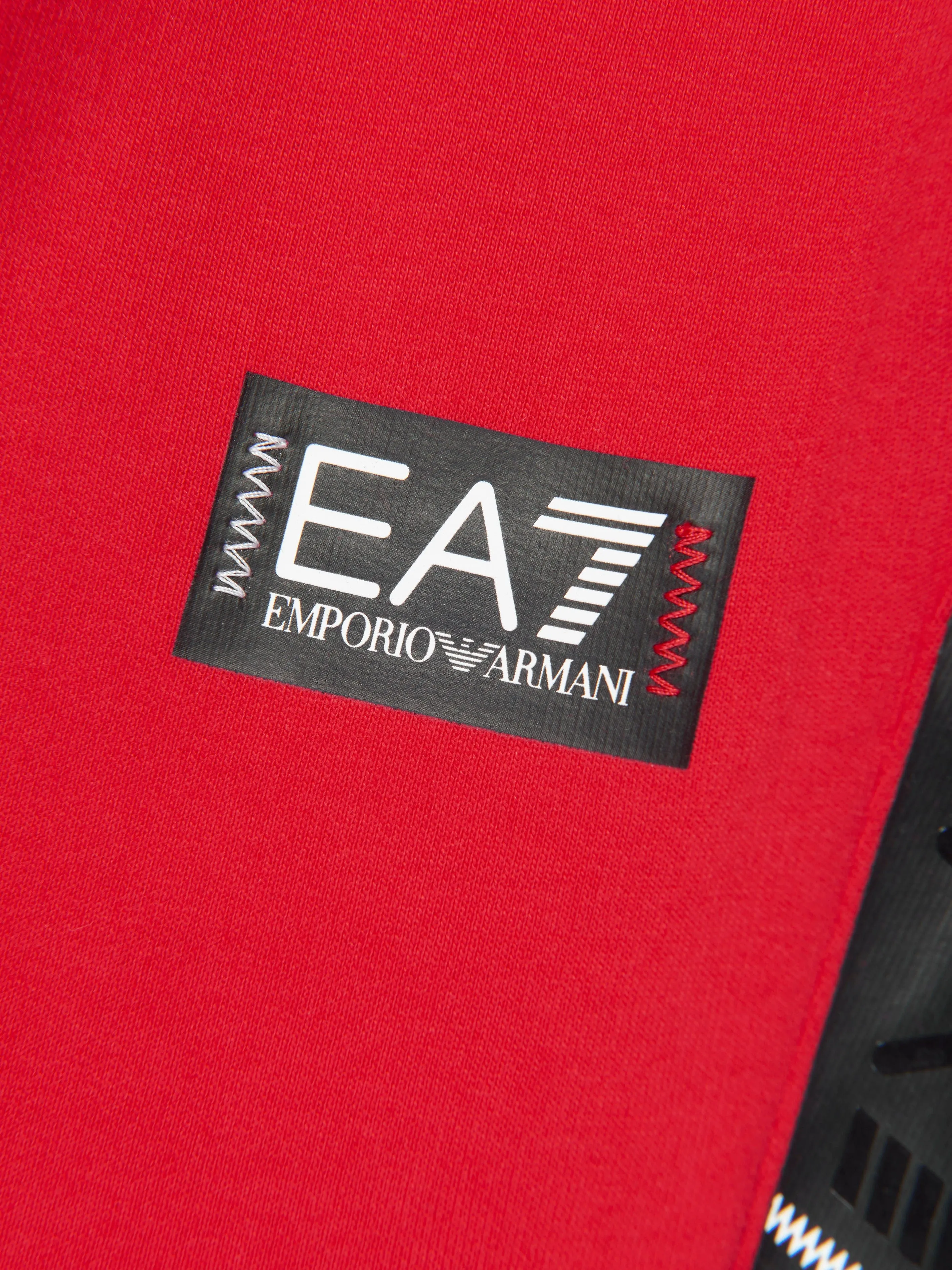 EA7 Emporio Armani Boys Train Logo Tape Bermuda Shorts in Red