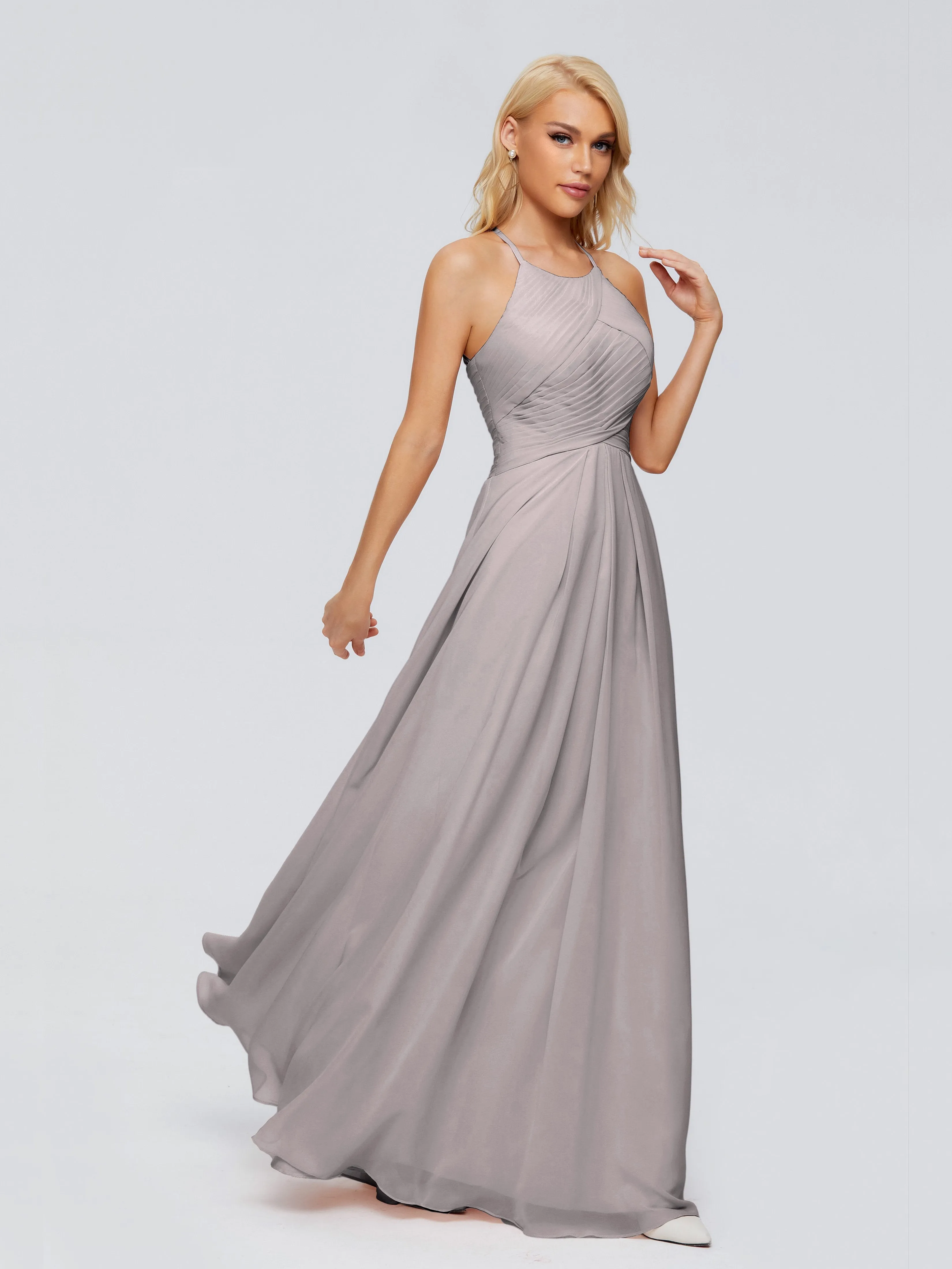 Finley Charming Halter Ruched Chiffon Bridesmaid Dresses