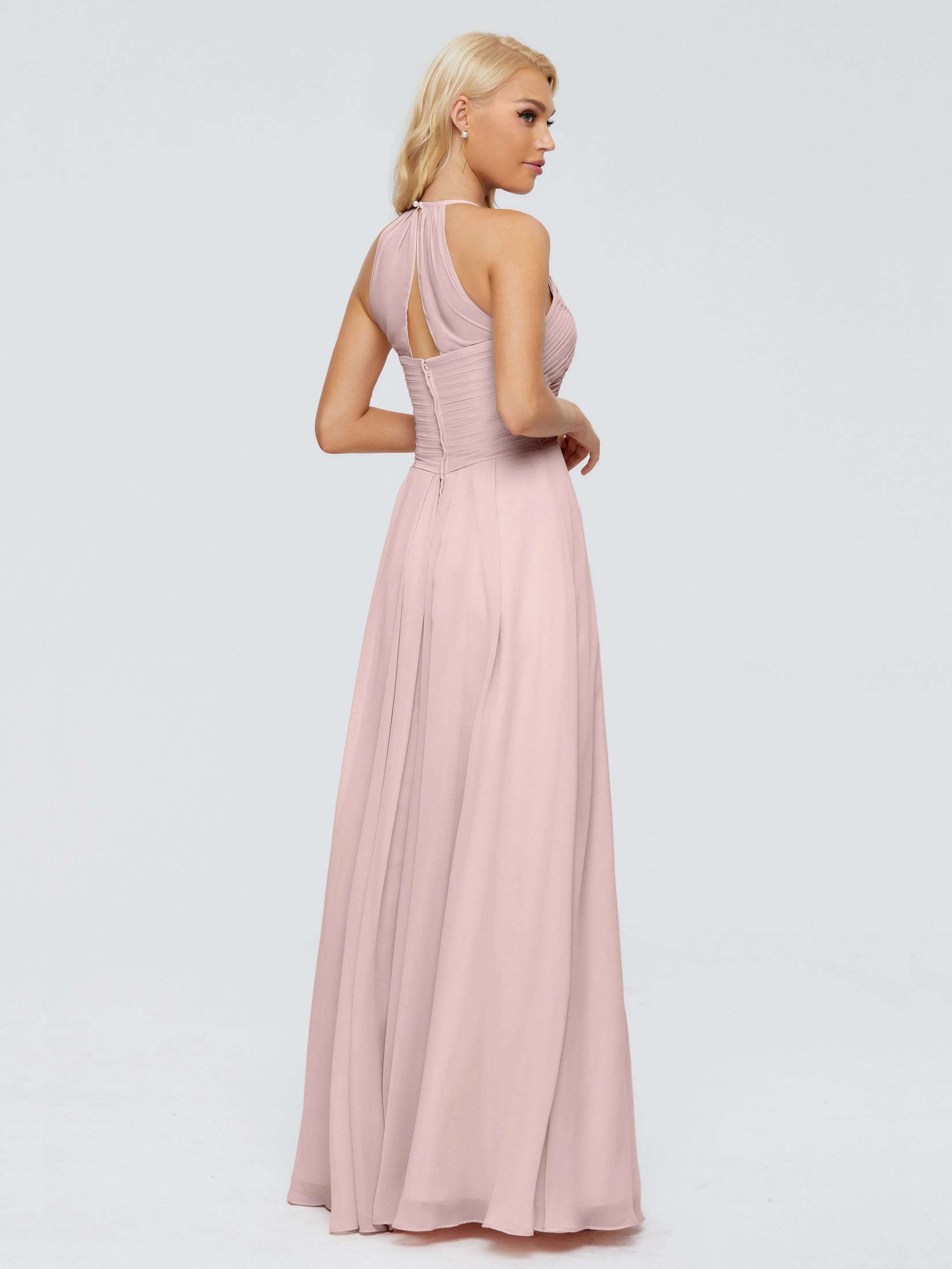 Finley Charming Halter Ruched Chiffon Bridesmaid Dresses