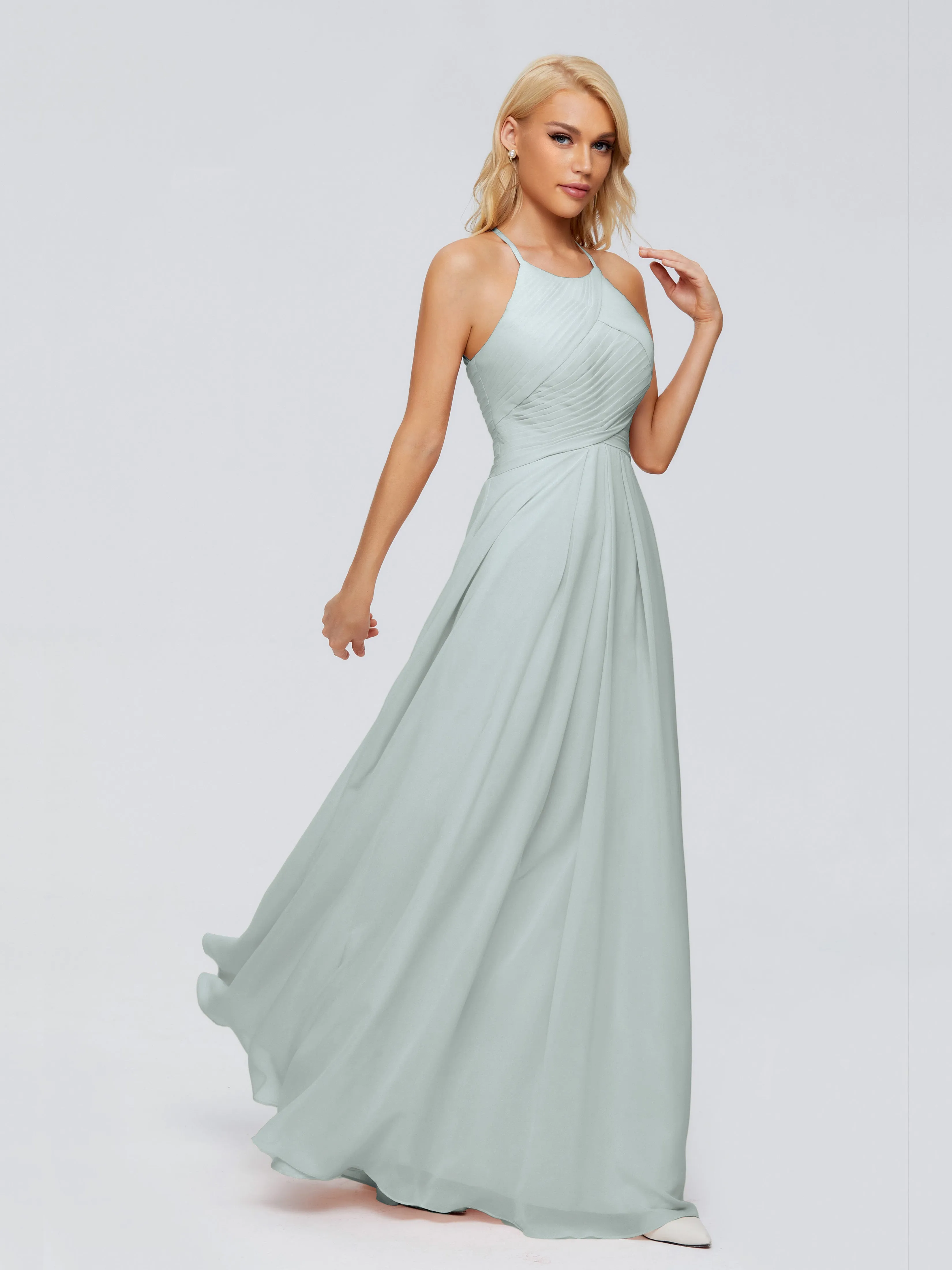 Finley Charming Halter Ruched Chiffon Bridesmaid Dresses