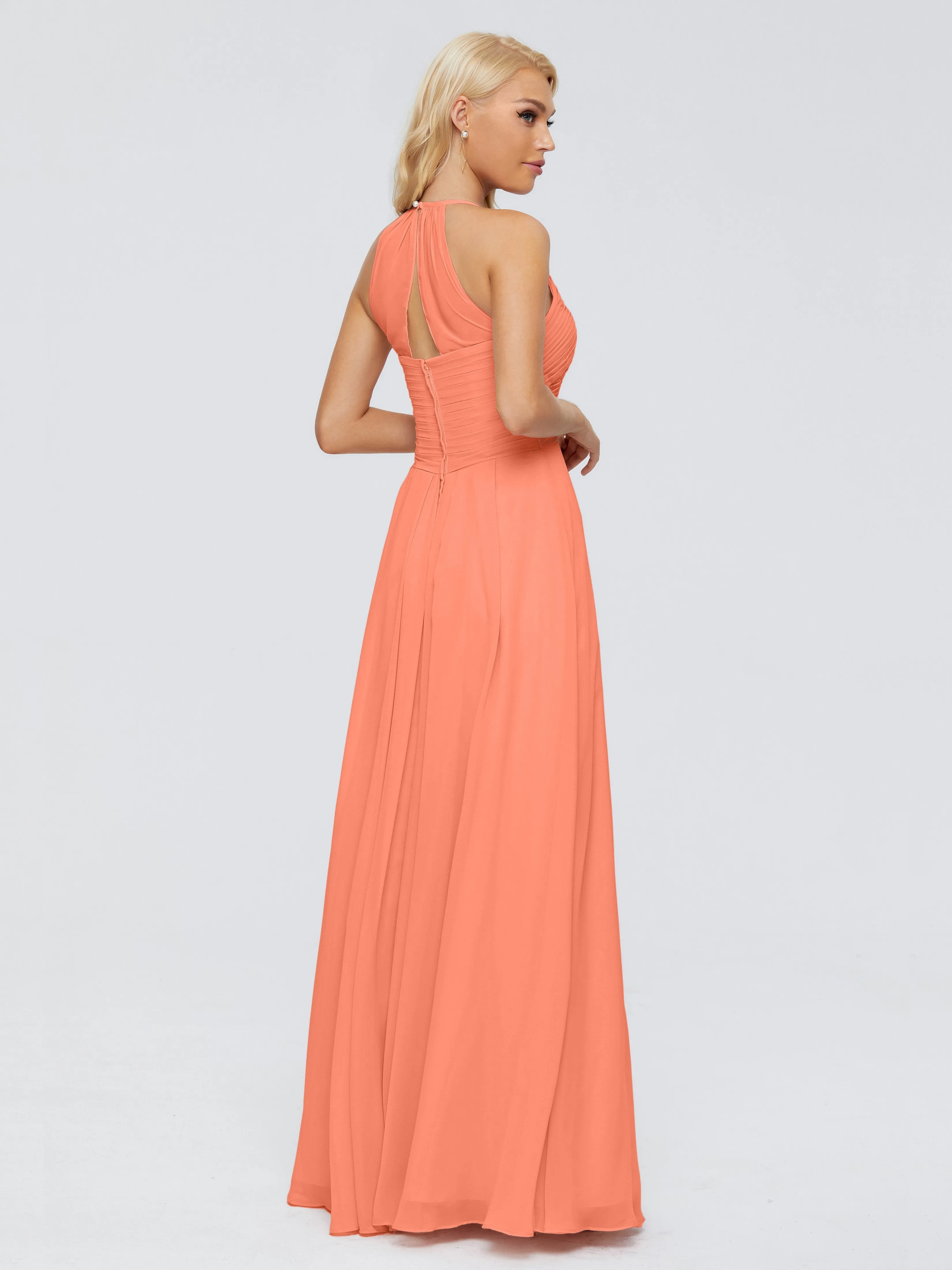 Finley Charming Halter Ruched Chiffon Bridesmaid Dresses