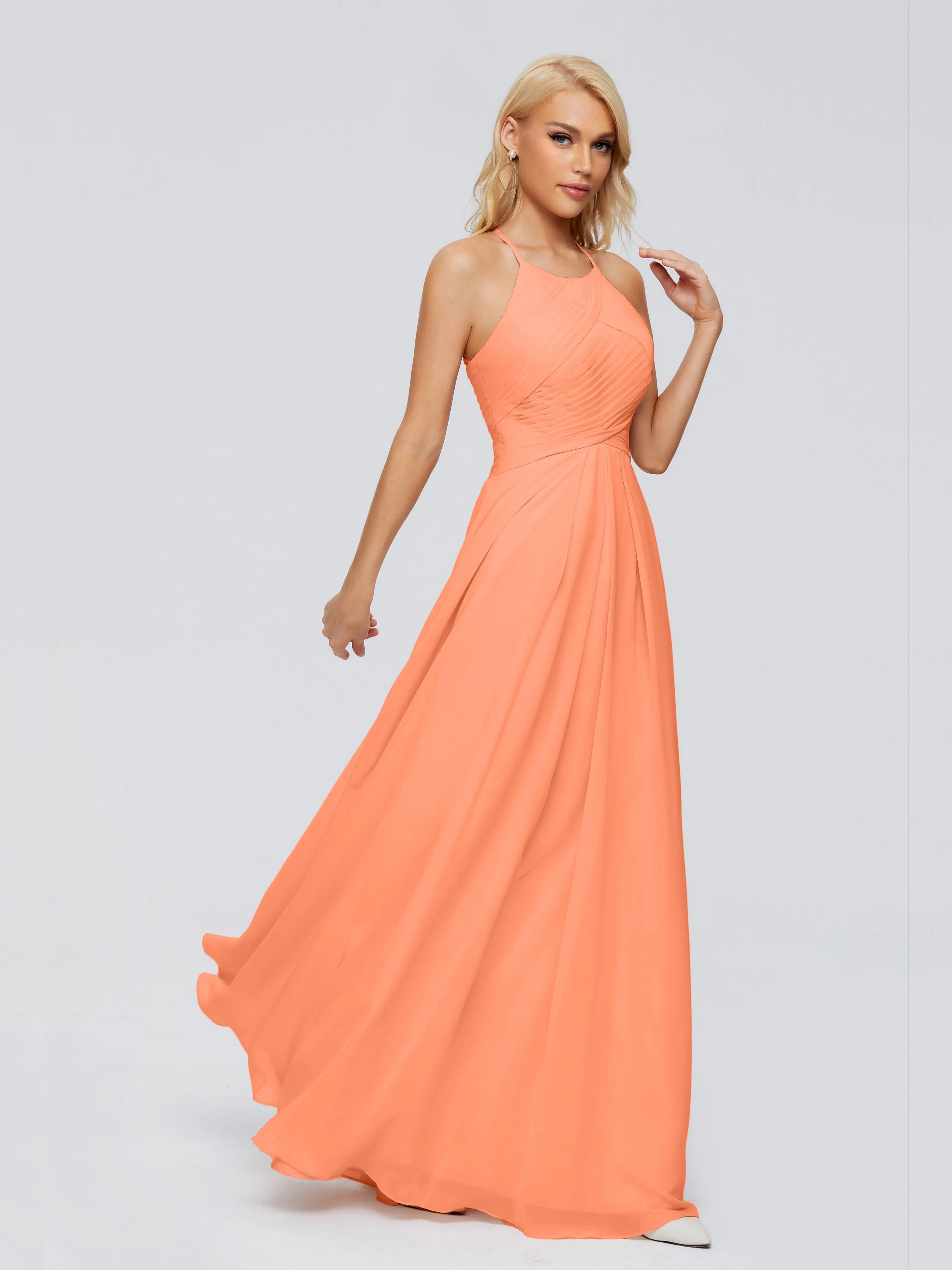 Finley Charming Halter Ruched Chiffon Bridesmaid Dresses