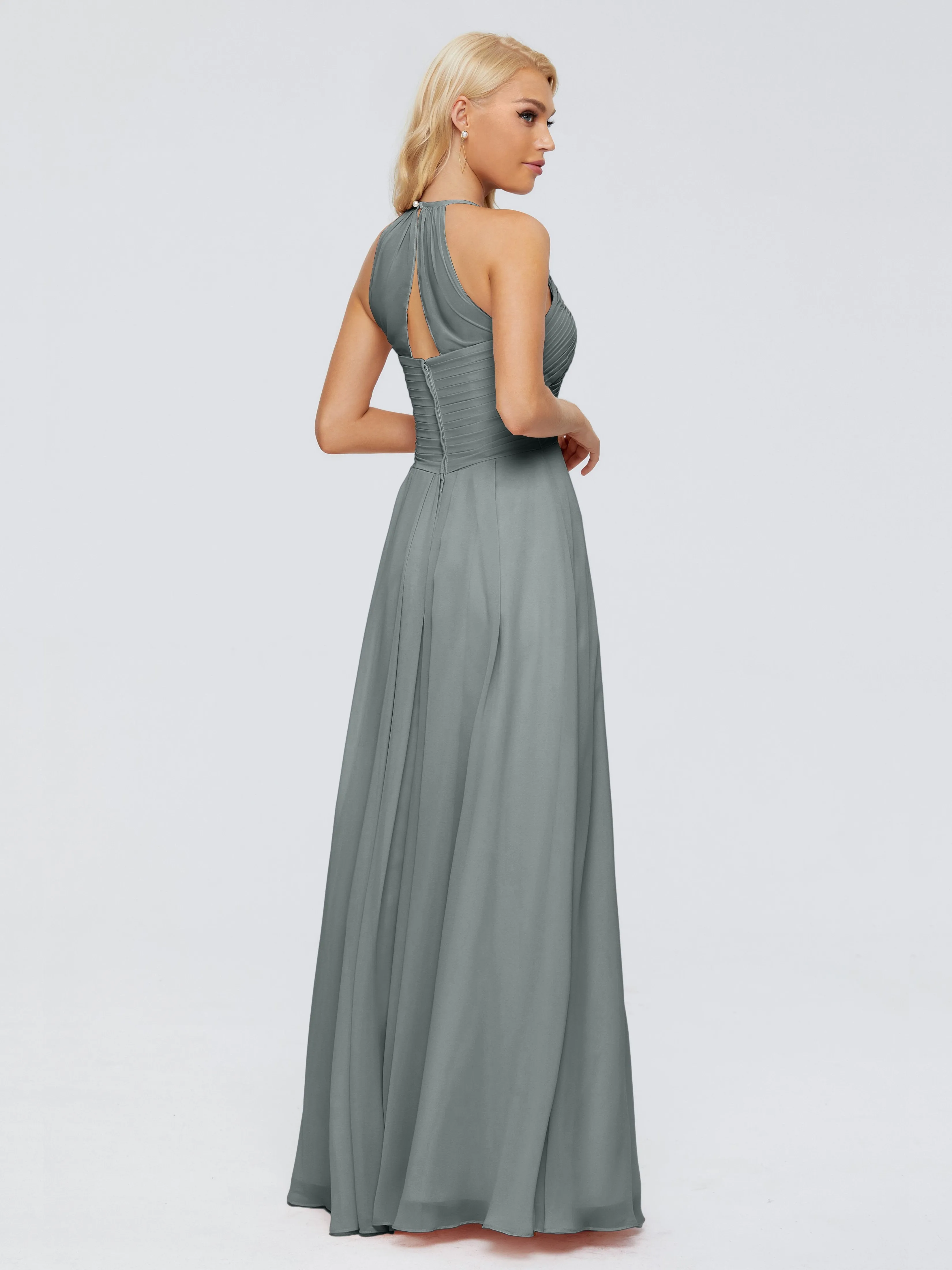 Finley Charming Halter Ruched Chiffon Bridesmaid Dresses