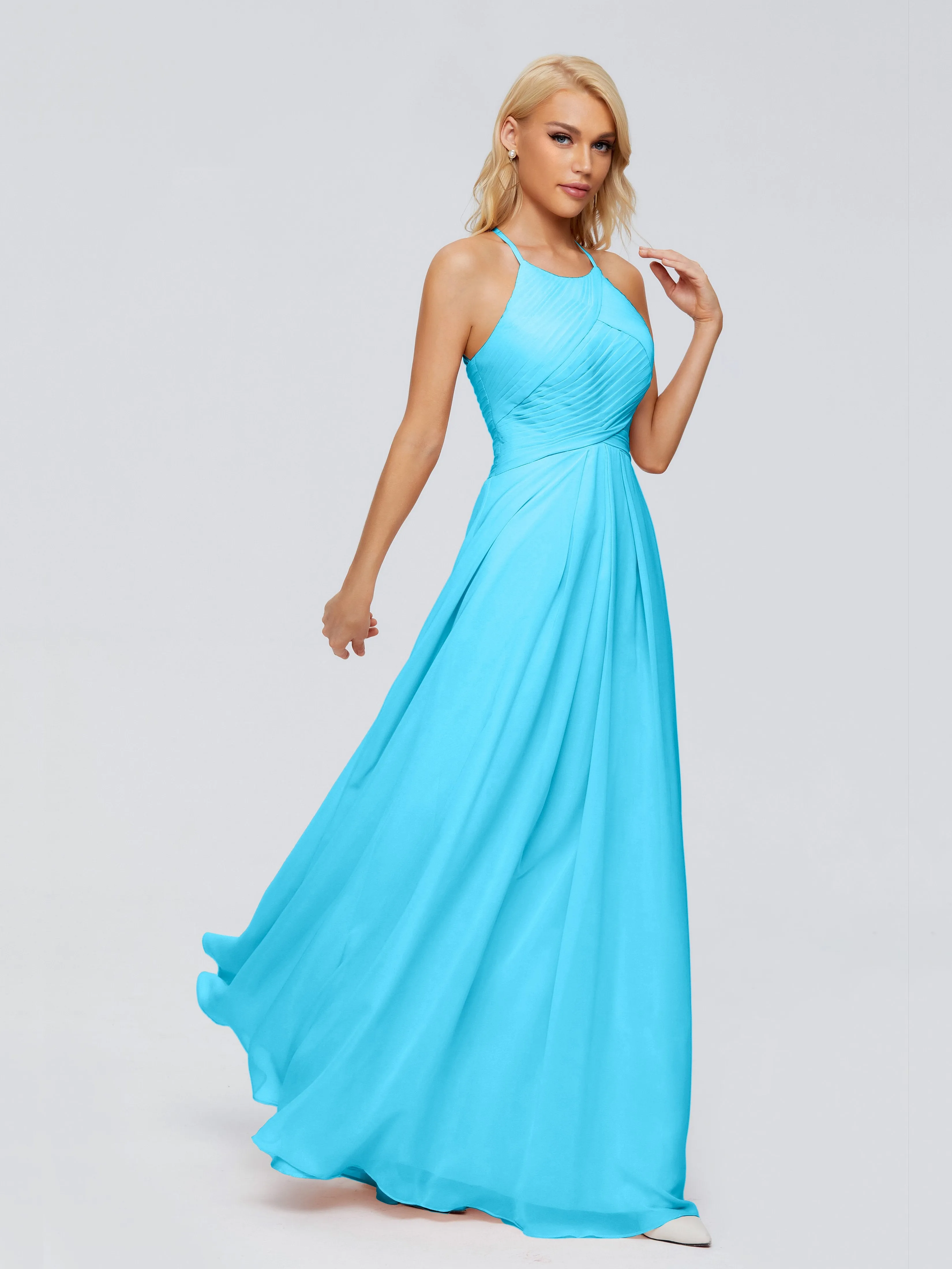 Finley Charming Halter Ruched Chiffon Bridesmaid Dresses