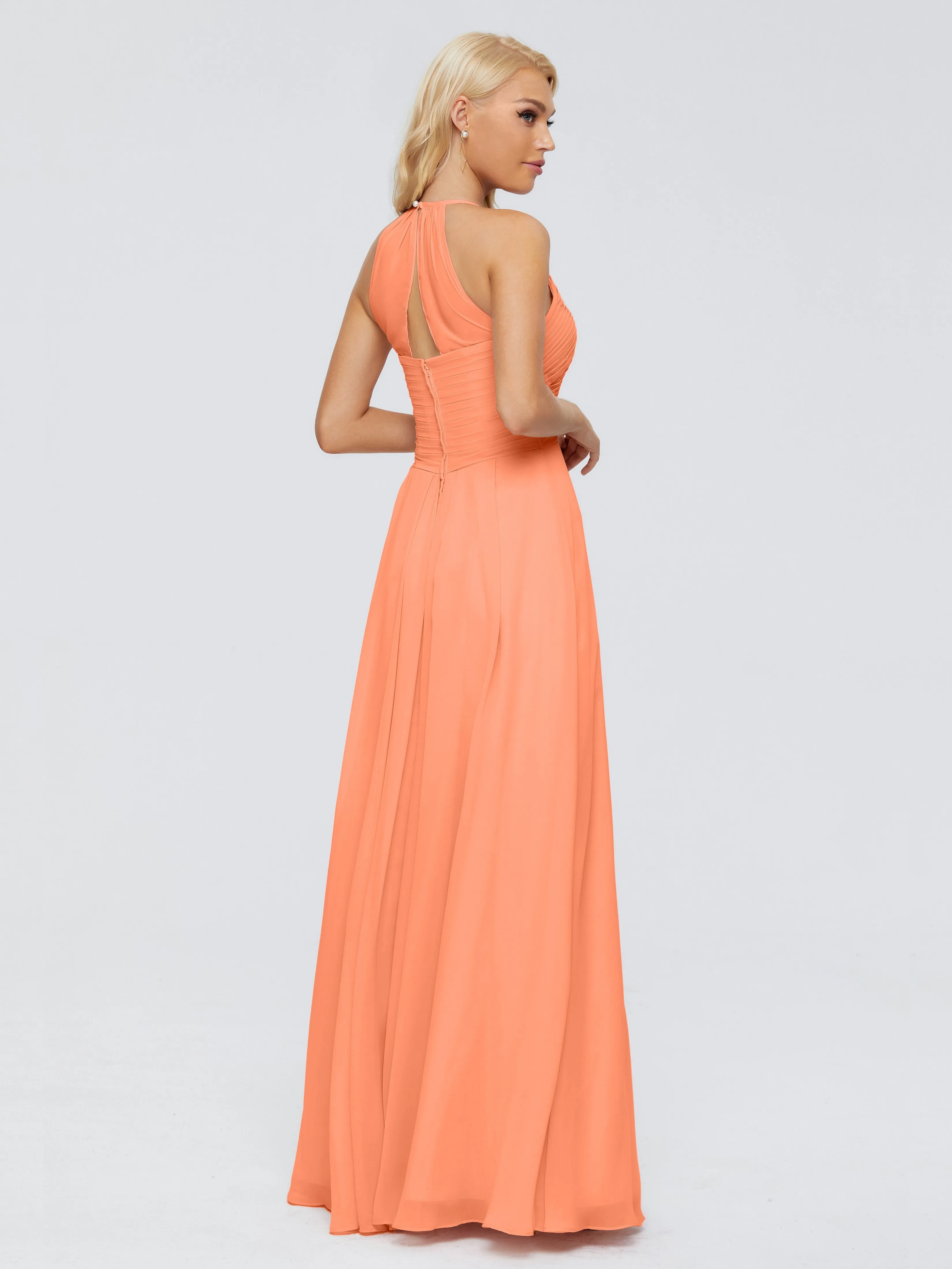 Finley Charming Halter Ruched Chiffon Bridesmaid Dresses